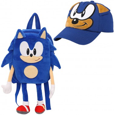 PLECAK DZIECIĘCY PRZEDSZKOLNY SONIC JEŻ JEŻYK PLUSZOWY CZAPKA Z DASZKIEM