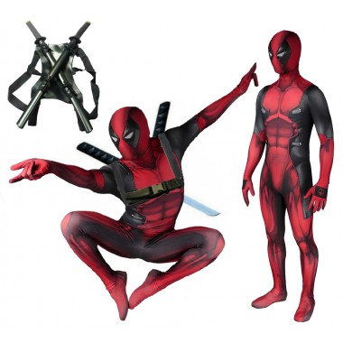 STRÓJ PRZEBRANIE KOSTIUM DEADPOOL COSPLAY +2 MIECZE