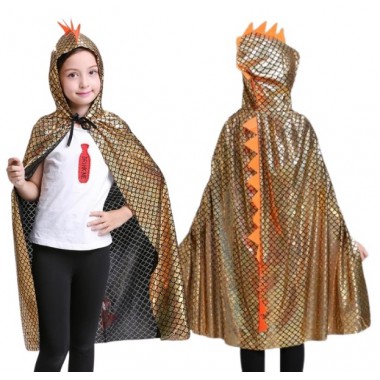 STRÓJ KOSTIUM PELERYNA DINOZAUR SMOK DINO HALLOWEEN KARNAWAŁ UNISIZE 104 140 CM 4-10L ZŁOTA