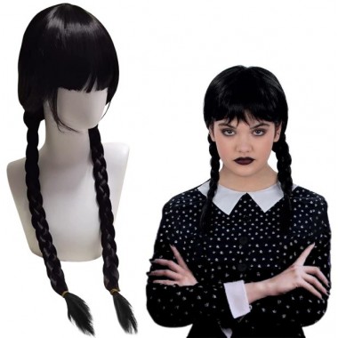 PERUKA WIG WŁOSY WEDNESDAY ADDAMS COSPLAY NA BAL KARNAWAŁ HALLOWEEN