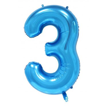 BALON CYFRA NUMER 3 URODZINY ROCZNICA DUŻA 75 CM NIEBIESKI