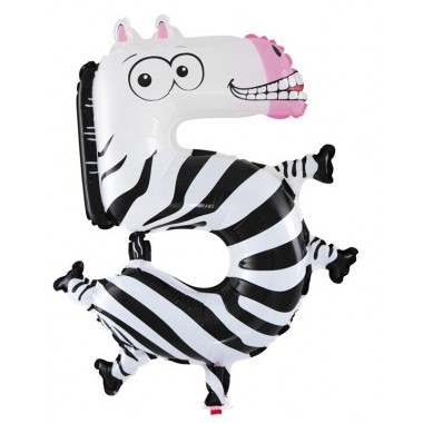 BALON FOLIOWY CYFRA NUMER 5 ZEBRA ZWIERZĘTA ZOO URODZINY III 5.3 b